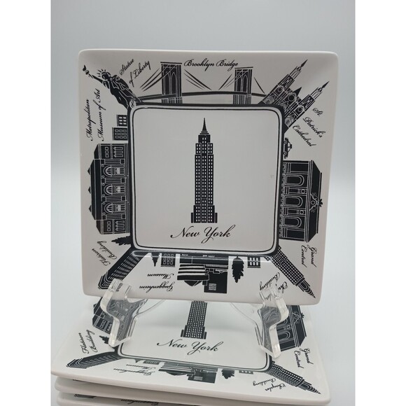 Set of 4 222 Fifth City Scenes Bread Appetizer Plates 5-3/8” New York Landmarks - Picture 2 of 8